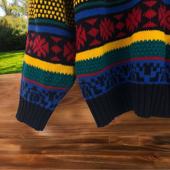 Vintage Multi-Colored Acrylic Crew Neck Geometric Sweater by Lightening Bolt - Picture 3 of 10